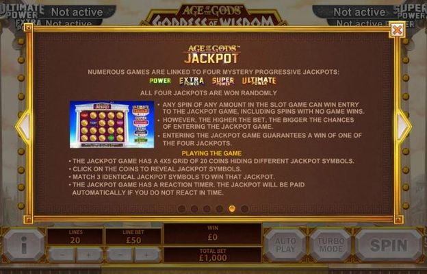 Numerous games are linked to four mystery progressive jackpots. All four jackpots are randomly won.