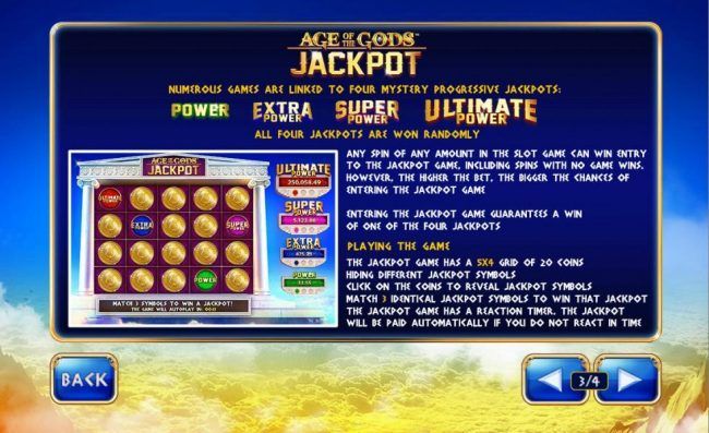 Numerous games are linked to four mystery progressive jackpots. All four jackpots are won randomly