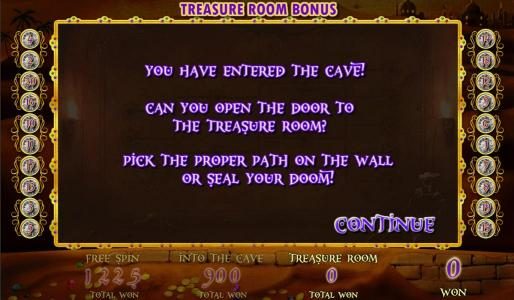 You have entered the Cave! Can you open the door to the Treasure Room? Pick the proper path on the wall or seal your doom.