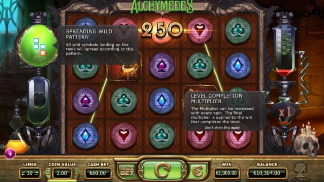 Spreading Wild Pattern - All wild symbols landing on the reels will spreading according to this pattern. Level Multiplier - The multiplier can be increased with every spin. The final multilier is applied to the win that completes the level.
