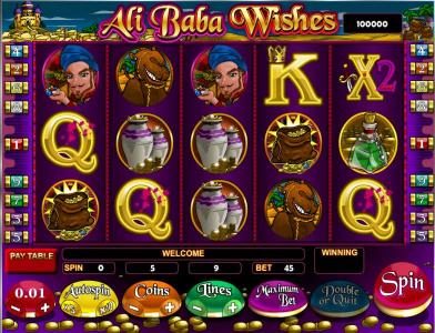 an arabian themed video slot game featuring five reels and nine paylines