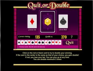 quit or double game baord - select the color suit for achance to double your winnings