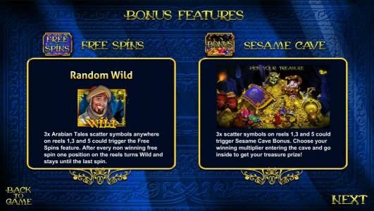 free spins and sesmae cave bonus feature rules