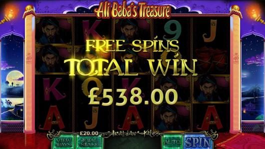 free spins paysout a $538 award