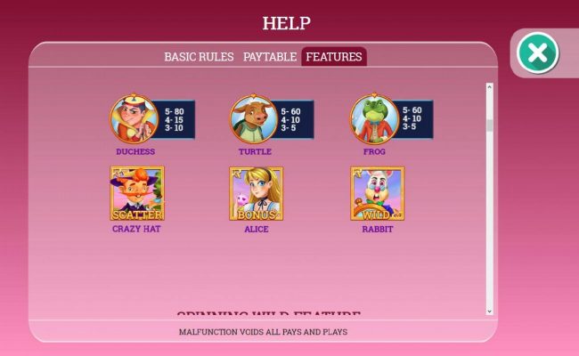 Slot game symbols paytable - Continued