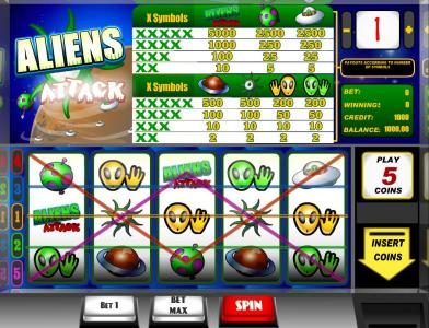 main game board featuring five reels and five paylines