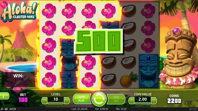 A flower symbol cluster triggers a 500 coin payout.