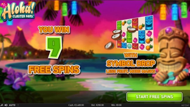 9 free spins awarded with symbol drop, less fruit, more masks.