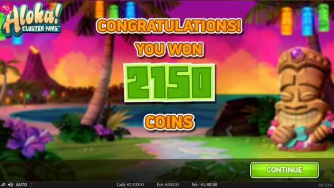The free spins feature pays out a total of 2,150 coins for a big win.