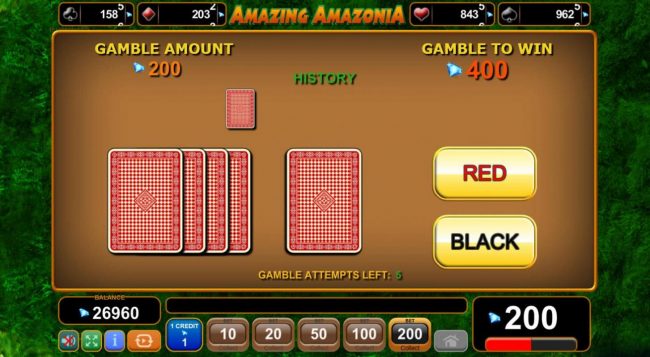 Gamble Feature - To gamble any win press Gamble then select Red or Black.