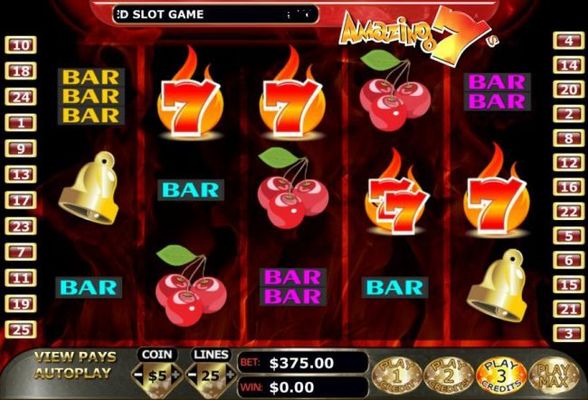 Main game board based on a fruit theme, featuring five reels and 25 paylines with a $500,000 max payout