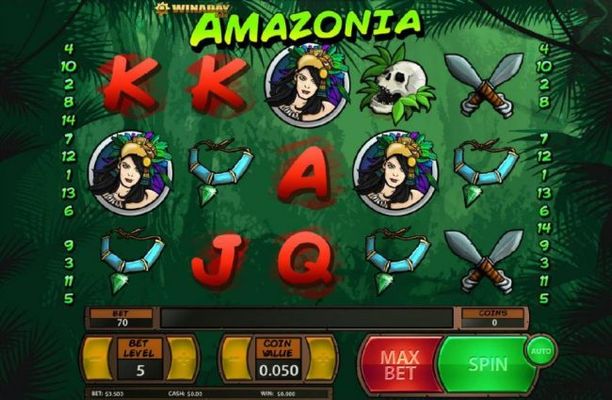 Main game board based on a jungle theme, featuring five reels and 17 paylines with a $125 max payout