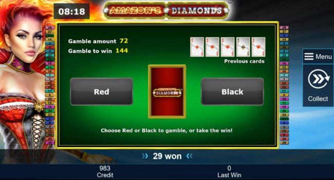 Gamble Feature - To gamble any win press Gamble then select Red or Black.