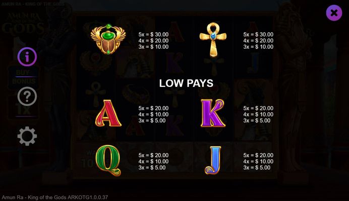 Low Value Symbols Paytable