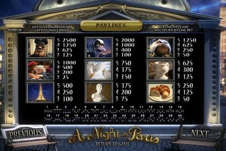 slot game paytable and  thirty payline diagrams