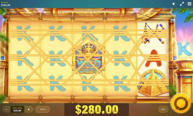 Expanding Tiles feature files reels 1-4 with the King symbol producing a 280.00 jackpot award.