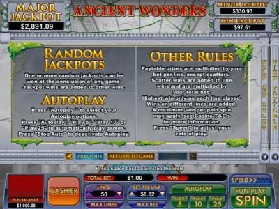 random jackpot rules and general game rules