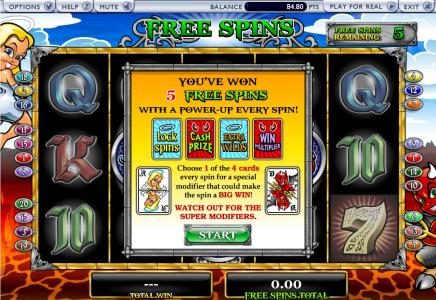 you won 5 free spins with a power-up every spin