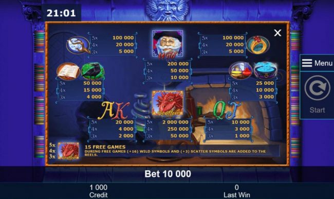 Slot game symbols paytable