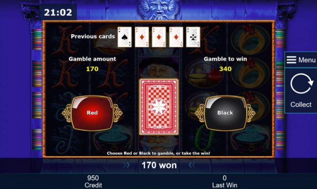 Gamble Feature - To gamble any win press Gamble then select Red or Black