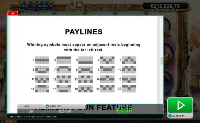 Payline Diagrams 1-20