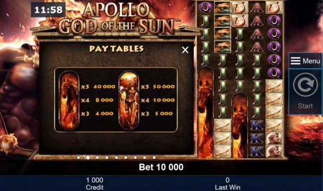 High value slot game symbols paytable