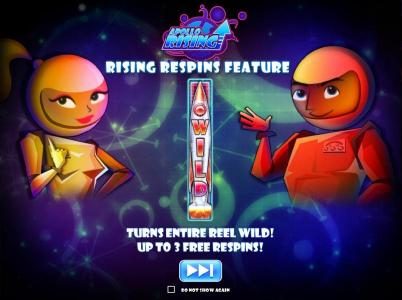 Rising Respins Feature - Turns entire reel wild! Up to 3 Free Respins!
