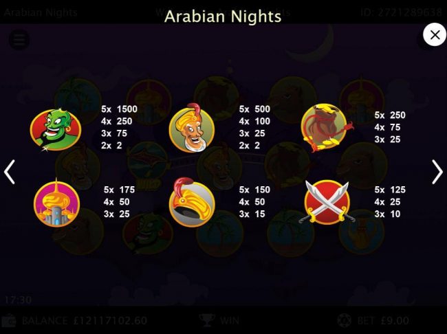 High value slot game symbols paytable