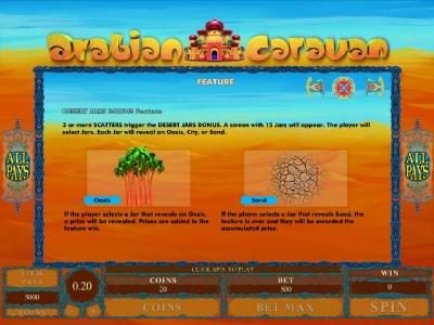 Desert Jars Bonus Feature rules and how to play.