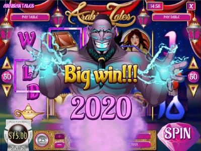 A 2,020 coin Big Win triggered by multiple winning combinations.