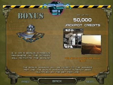 bonus feature rules and paytable - win up to 50,00 jackpot credits