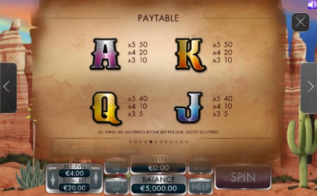 Low value game symbols paytable.