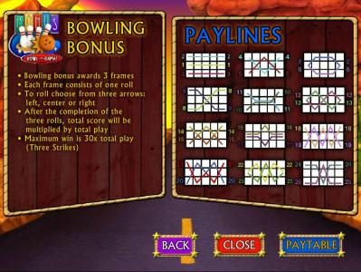 bowling bonus and payline diagrams