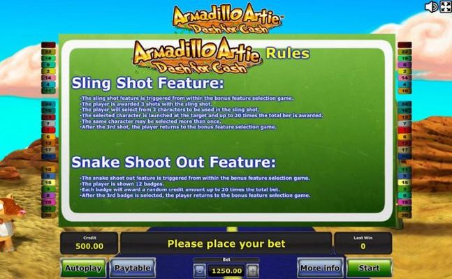 Sling Shot Feature and Snake Shoot Out Feature Rules