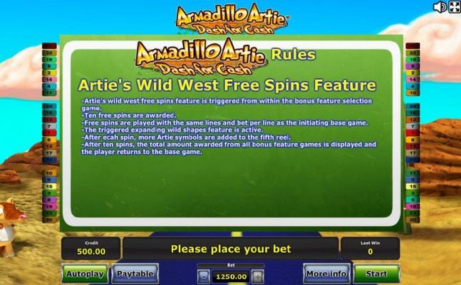 Arties Wild West Free Spins Feature Rules