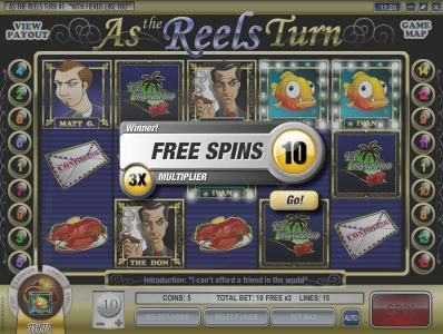 three scatter symbols triggers 10 free spins with a 3x multiplier