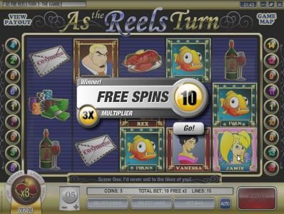 three scatter symbols triggers 10 free spins