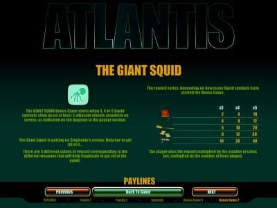 The Giant Squid bonus game rules