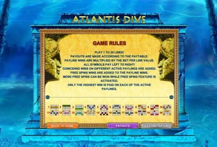 game rules and payline diagrams