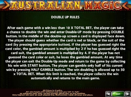 Double Up Gamble Feature Rules