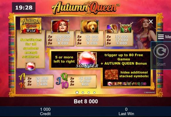 Slot game symbols paytable featuring nature and animal themed icons.