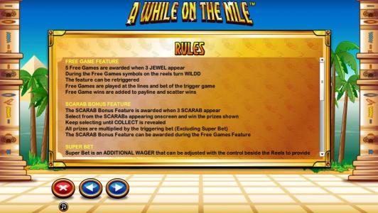 General Game Rules - Free Game Feature and Scarab Bonus Feature