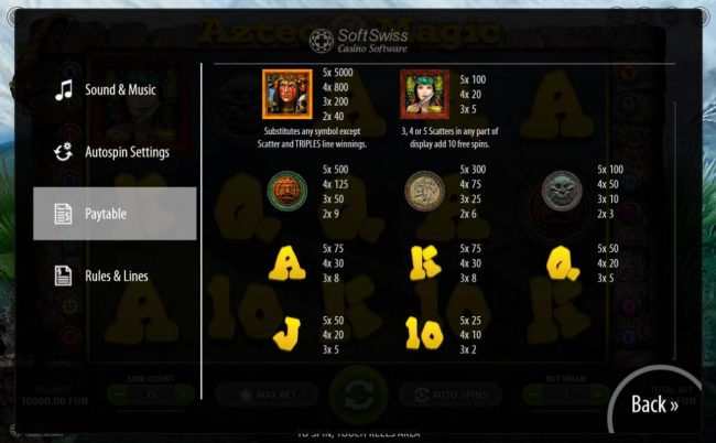 Slot game symbols paytable.