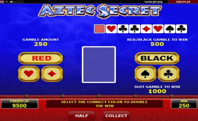 Gamble Feature - To gamble any win press Gamble then select Red or Black or Suit