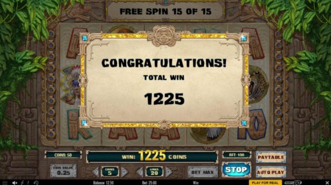 Free Spins total payout 1225 coins.
