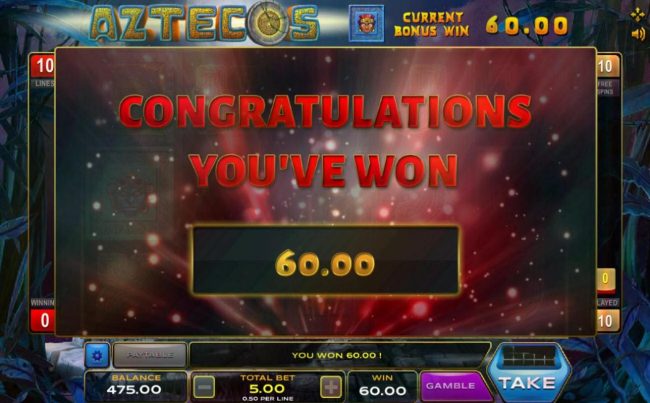 The free spins feature awards player a total of 60.00