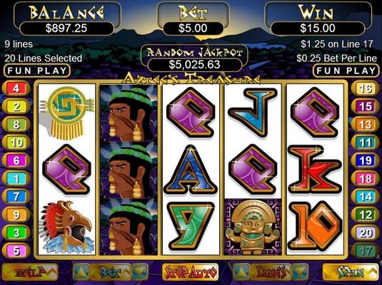 Stacked Aztec King wild symbols on reel 2 triggers nine winning paylines.