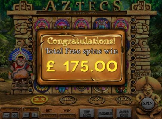 Total free spins win 175.00