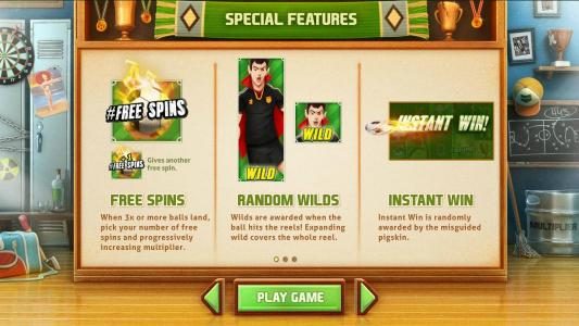 Special Features Include - Free Spins, Random Wilds and instant Wins