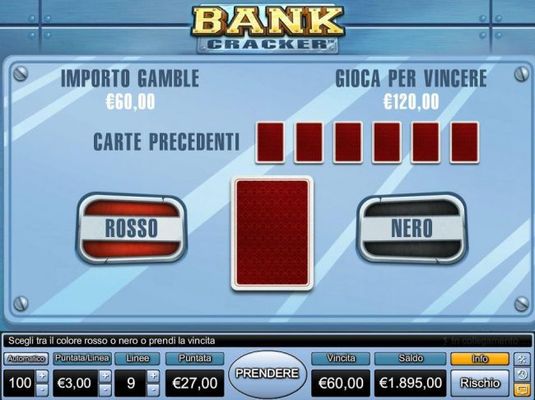 Gamble Feature - To gamble any win press Gamble then select Red or Black.